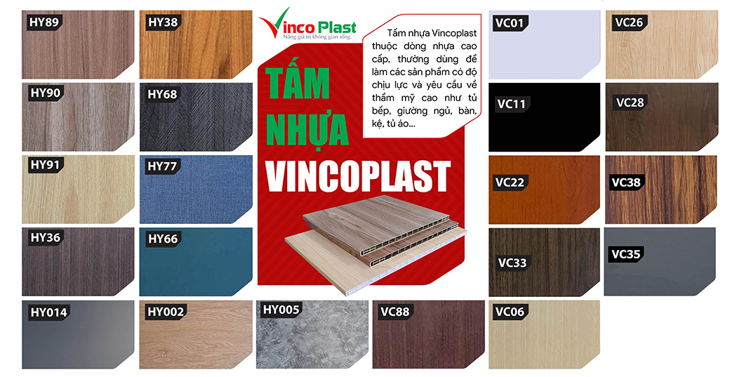 Bảng map màu tổng hợp tấm nhựa nội thất Vincoplast